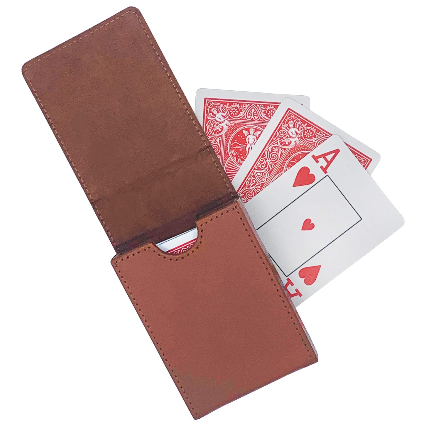 Luck Lab Single Deck Leather Playing Card Case/Holder - Fits Poker and Bridge size cards (Wine Red)