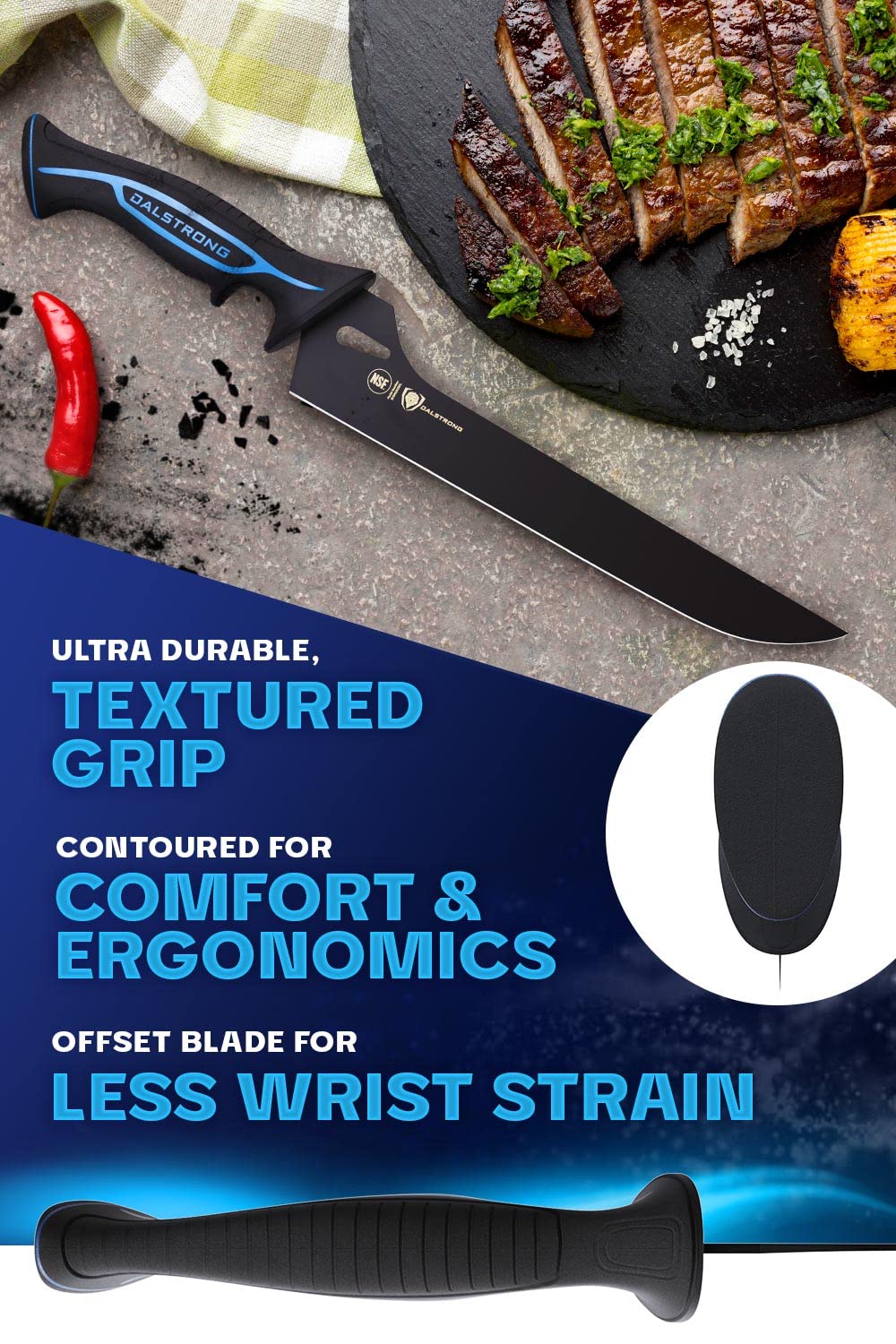 Dalstrong Slicing Knife - 12 inch - Night Shark Series - 7CR17MOV High Carbon Steel - Titanium Coated Blade - Outdoor & Fishing - Polypropylene Handle - Carving Knife - Nylon Sheath - NSF Certified
