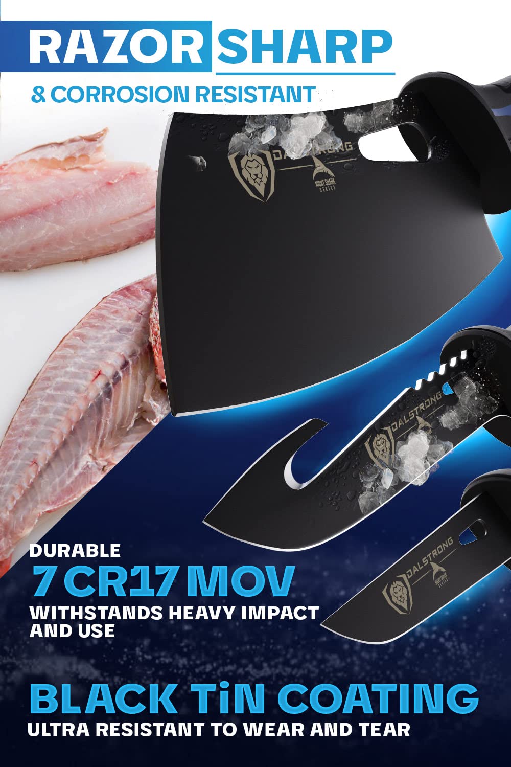 Dalstrong Slicing Knife - 12 inch - Night Shark Series - 7CR17MOV High Carbon Steel - Titanium Coated Blade - Outdoor & Fishing - Polypropylene Handle - Carving Knife - Nylon Sheath - NSF Certified