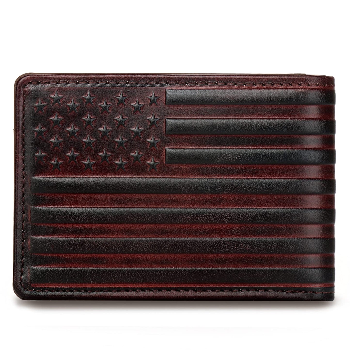 Full Grain Leather Wallets for Men,Bifold Wallets for Men,Mens Leather Wallets with 12 Slots,RFID Blocking Wallets for Men,Gifts for Men (USA Flag,Red)