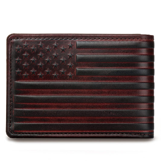 Full Grain Leather Wallets for Men,Bifold Wallets for Men,Mens Leather Wallets with 12 Slots,RFID Blocking Wallets for Men,Gifts for Men (USA Flag,Red)
