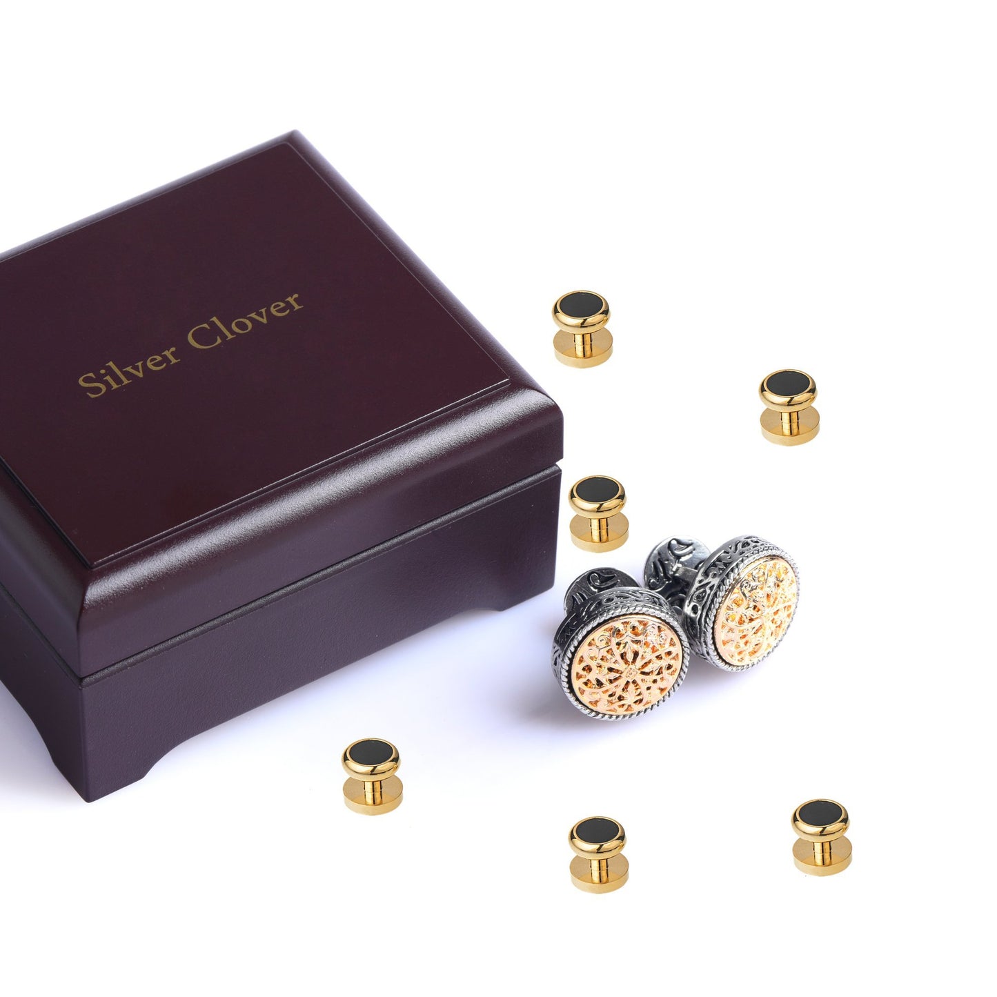 Cuff Links Mens, Cufflinks for Men, Men's Cuff Links for Wedding, Business, Father's Day, Gift for Men, 18K Gold Plated with Luxury Wooden Gift Box