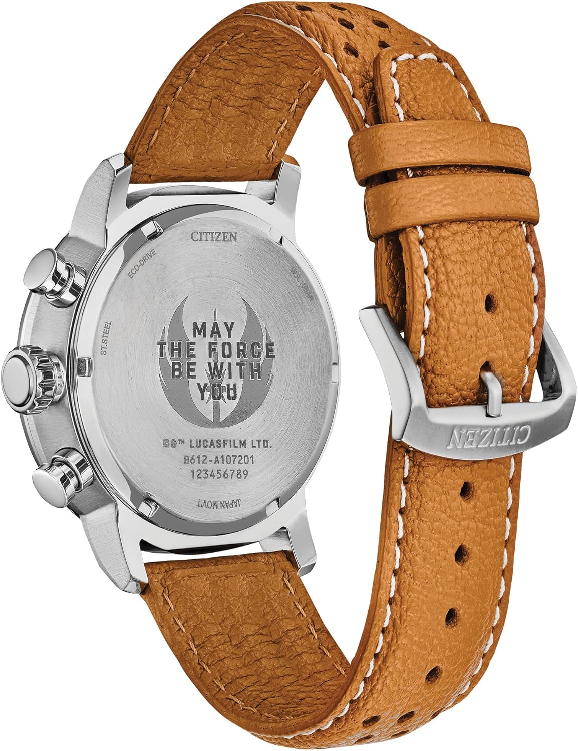 Citizen Eco-Drive Star Wars Men's Watch, Stainless Steel with Orange Leather strap, Rebel Pilot, Silver-Tone, 44mm (Model: CA4478-56L)