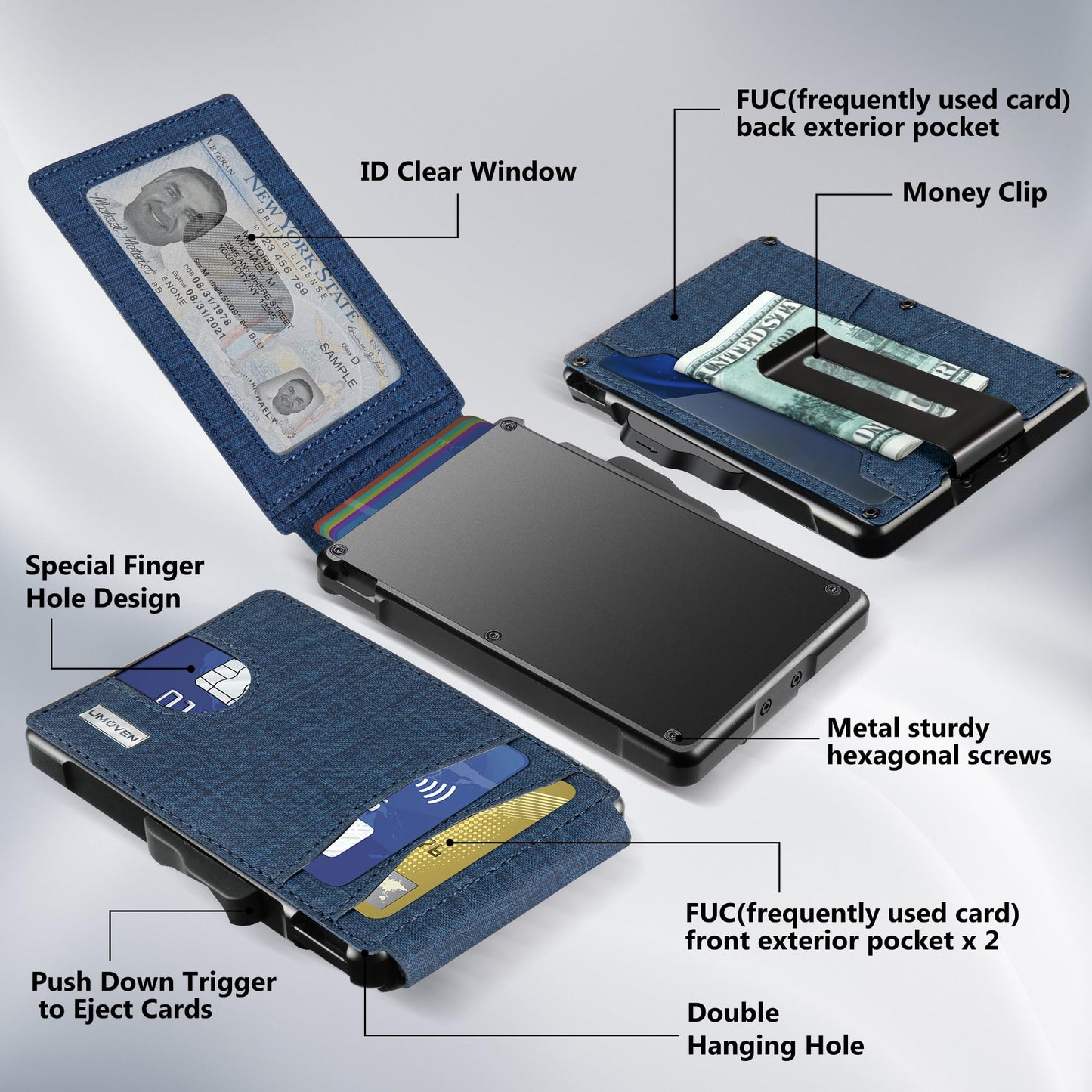 umoven Wallet for Men - with Money Clip Slim Leather Slots Credit Card Holder RFID Blocking Bifold Minimalist Wallet