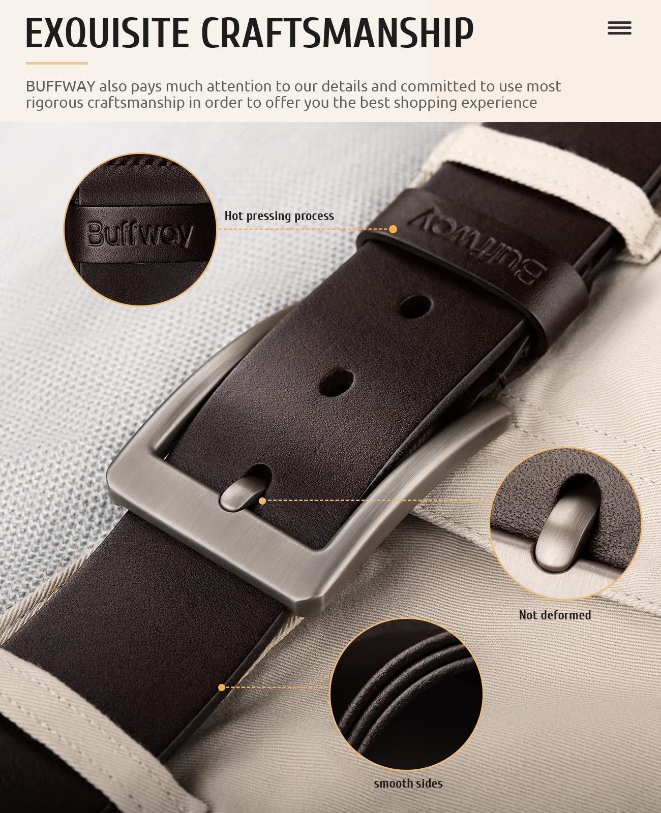 Buffway Minimalist 1.5" Full Grain Leather Belts for Men with Metal Buckle, Heavy Duty Mens Casual Belts in Gift Box