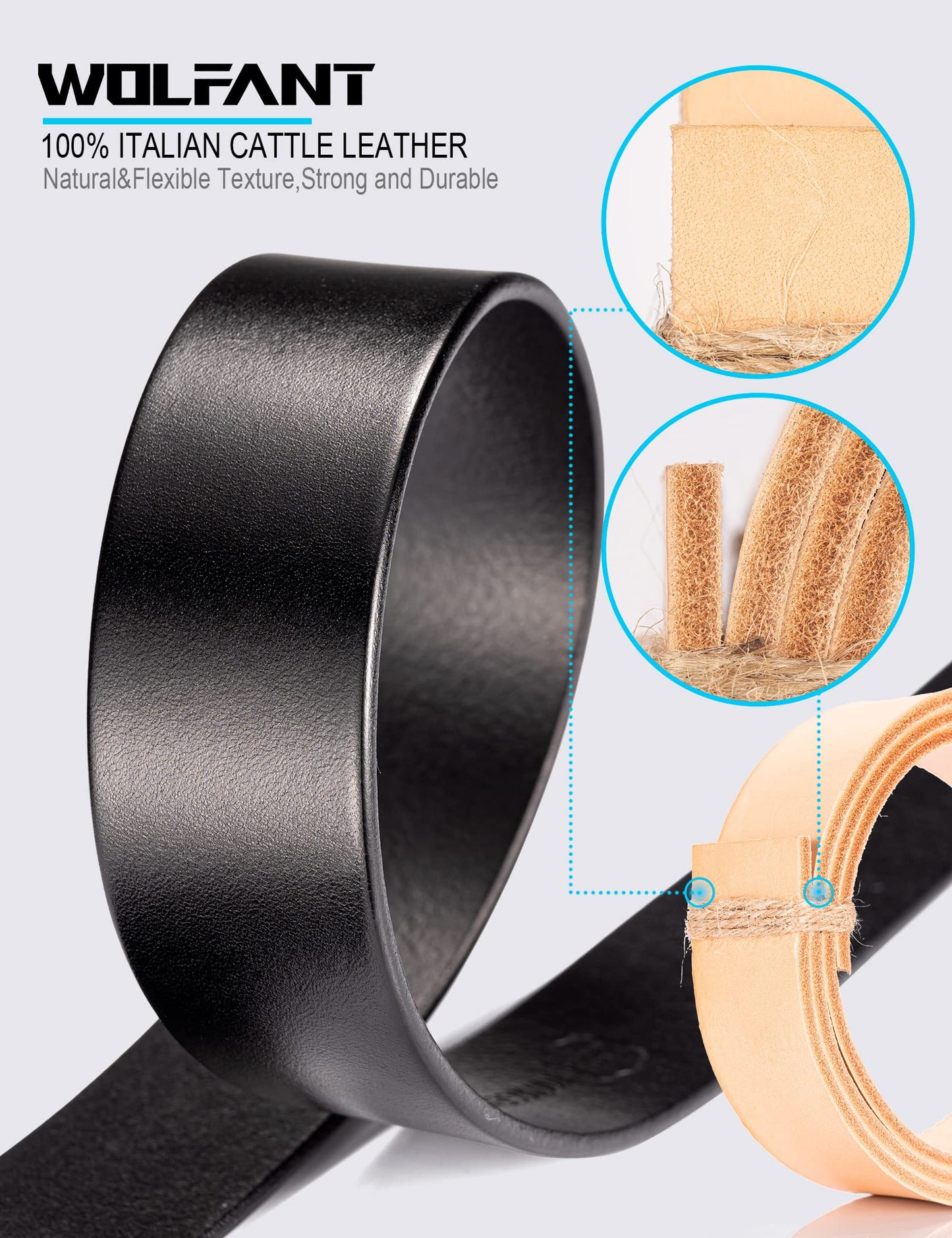 WOLFANT Full Grain Leather Belt,100% Italian Real Solid Leather
