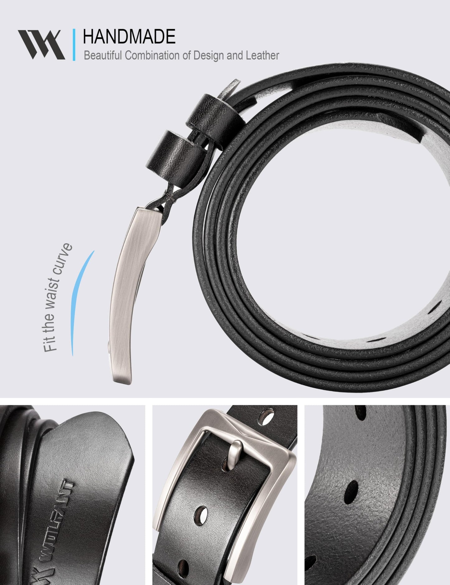 WOLFANT Full Grain Leather Belt,100% Italian Real Solid Leather