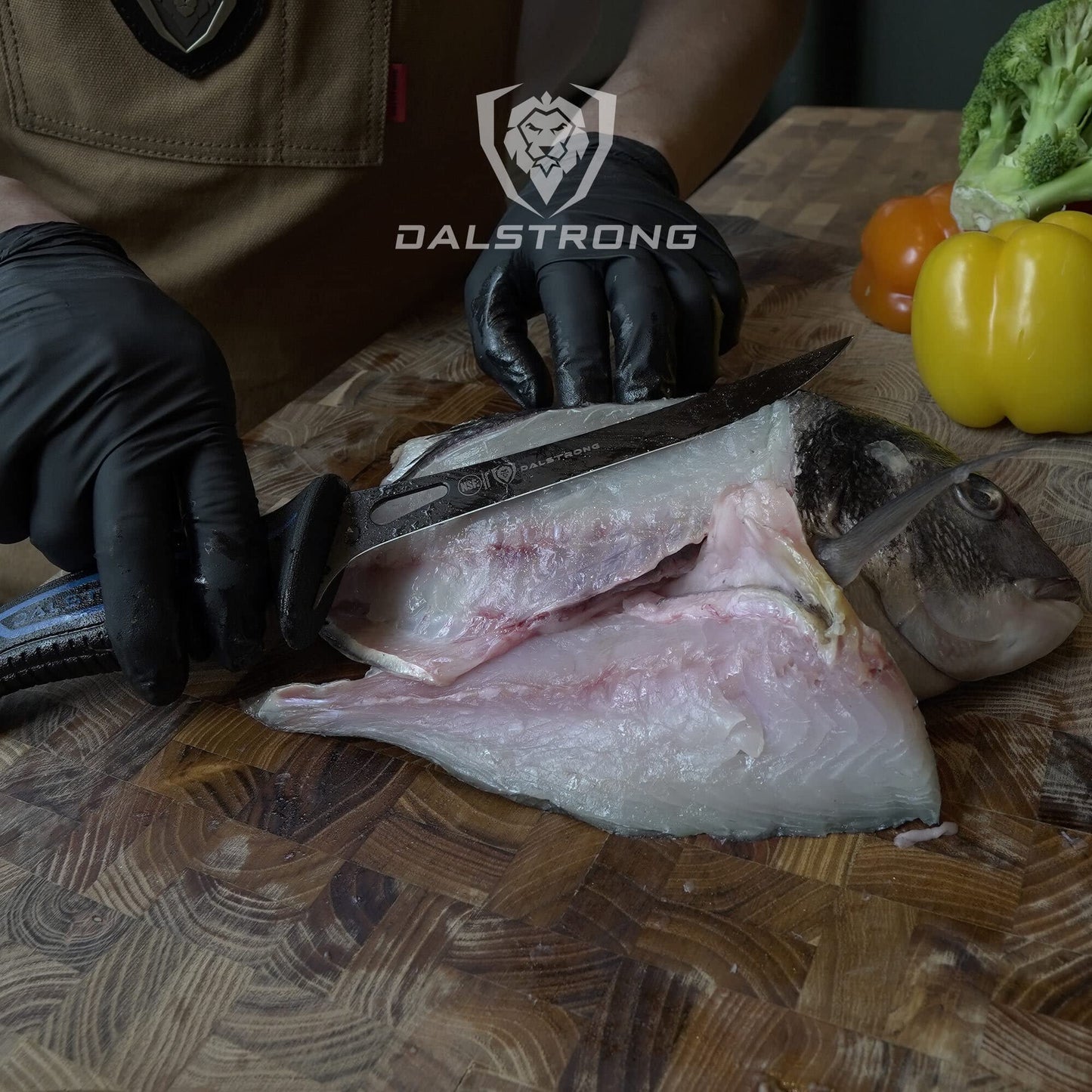 Dalstrong Slicing Knife - 12 inch - Night Shark Series - 7CR17MOV High Carbon Steel - Titanium Coated Blade - Outdoor & Fishing - Polypropylene Handle - Carving Knife - Nylon Sheath - NSF Certified