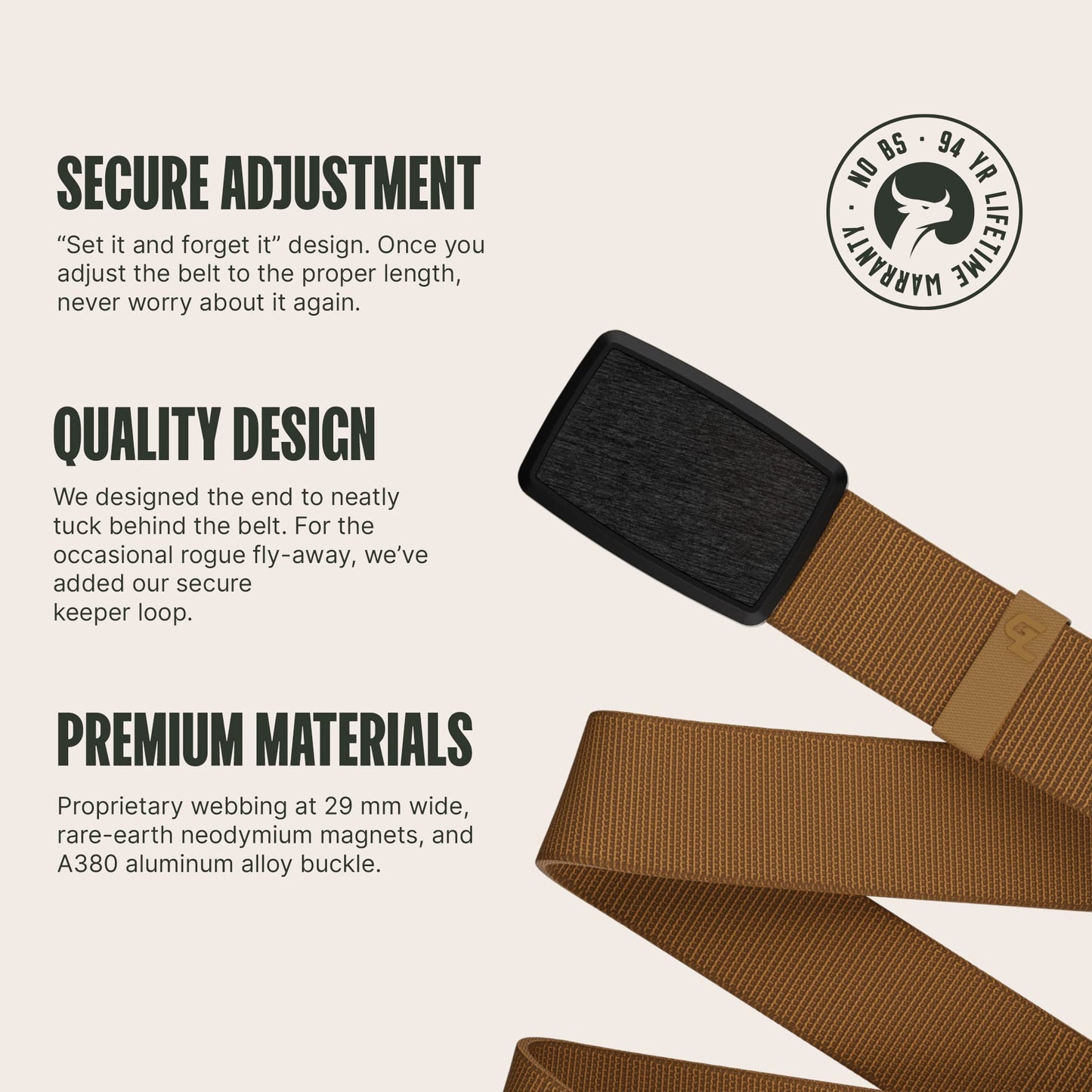 Groove Life Groove Belt Low Profile - Men's Stretch Nylon Belt with Magnetic Aluminum Buckle, Lifetime Coverage