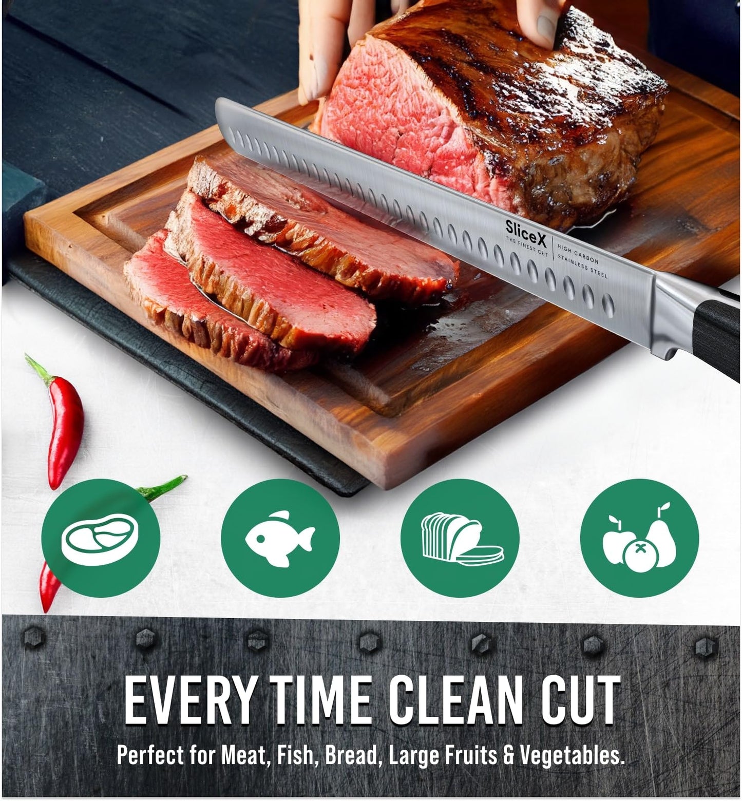 Classic Brisket Slicing Knife Set - German Steel Razor Sharp 12" Carving Knife for Meat - Premium Meat Carving Knife Full Tang - Slicing Knife for Meat