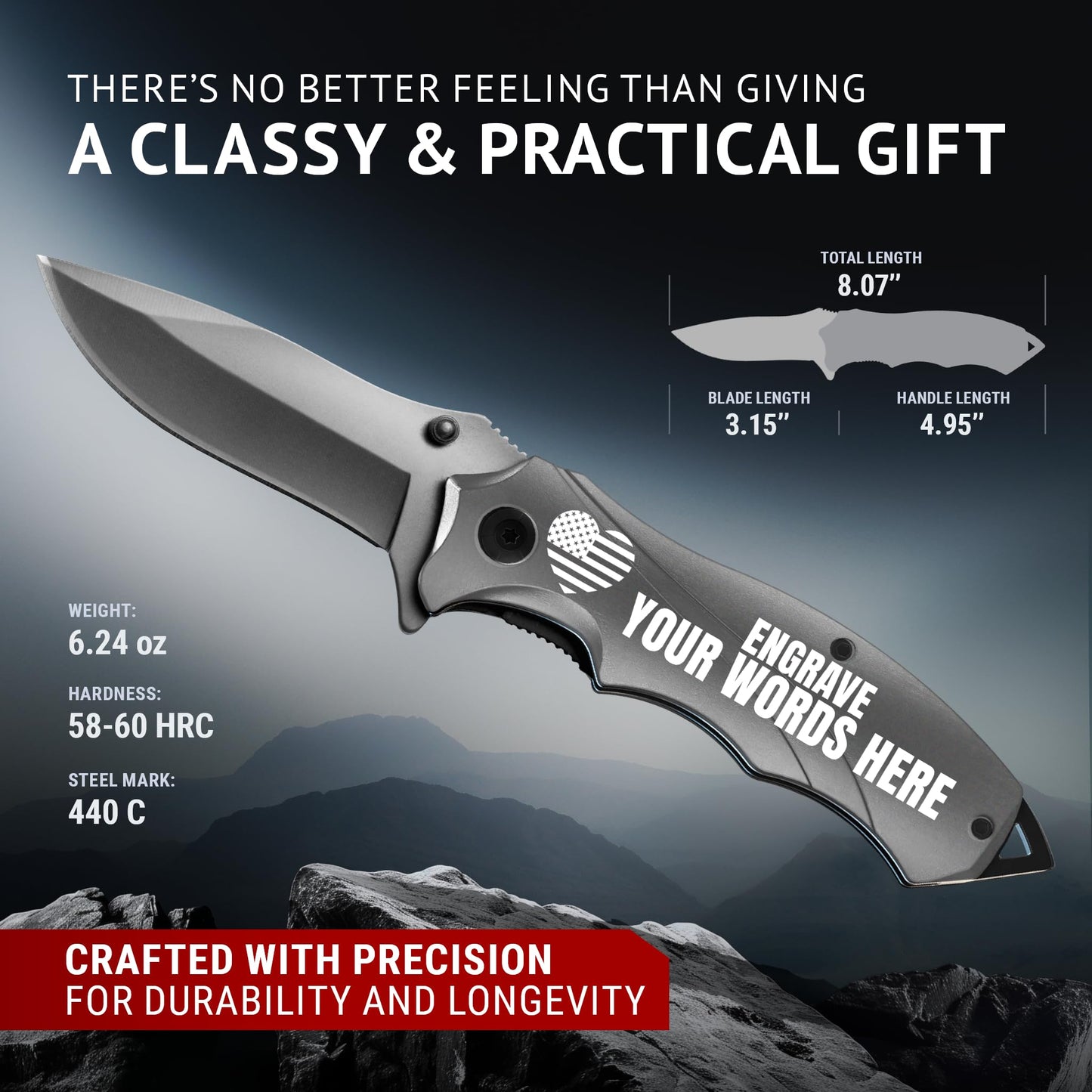 Grand Way Tactical Knife for Men - Black Pocket Knife - Best Spring Assisted Knife with Glass Breaker and Pocket Clip - Cool Folding Knives for Military Work Camping - Birthday Gifts for Dad 6495 B