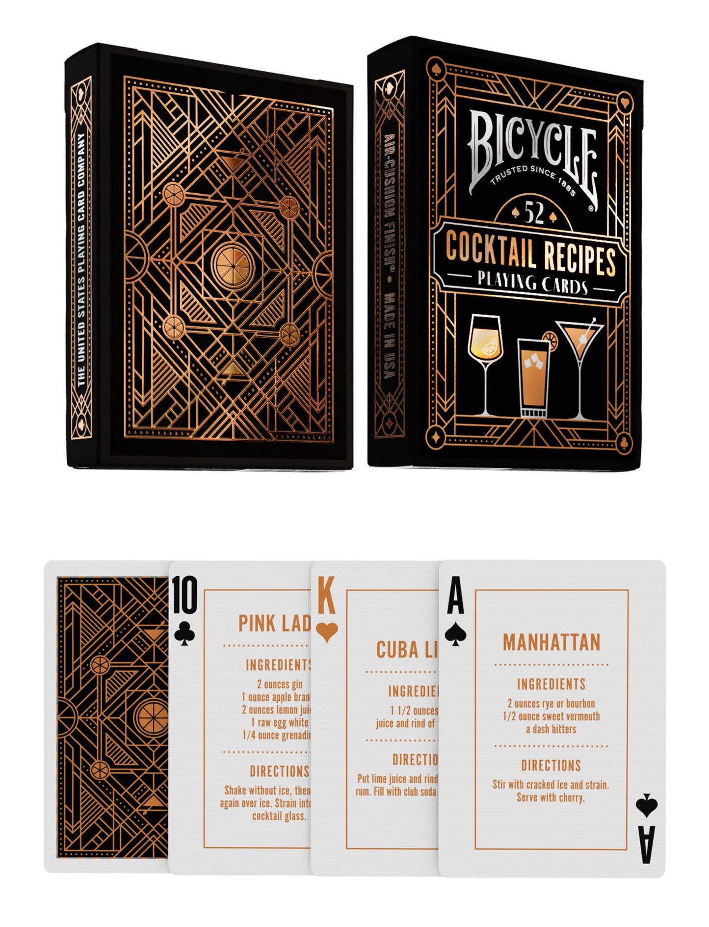 Bicycle Cocktail Playing Cards, Includes 52 Cocktail Recipes Featuring Old Fashioned, Margarita, Moscow Mule, Daiquiri, and Mojito Cocktail Recipes, 1 Deck