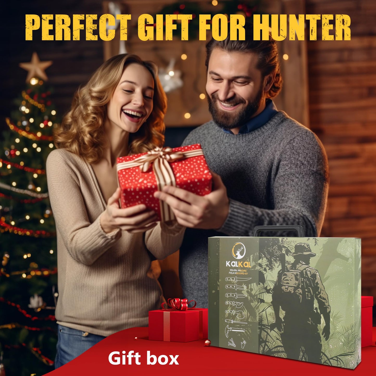 Kalkal 8 Pieces Hunting Knives Sharp Hunting Knife Set, Full Tang Handle Hunting Field Dressing Kit for Deer Hunting Season Camping Survival, Perfect Hunting Gifts for Hunter