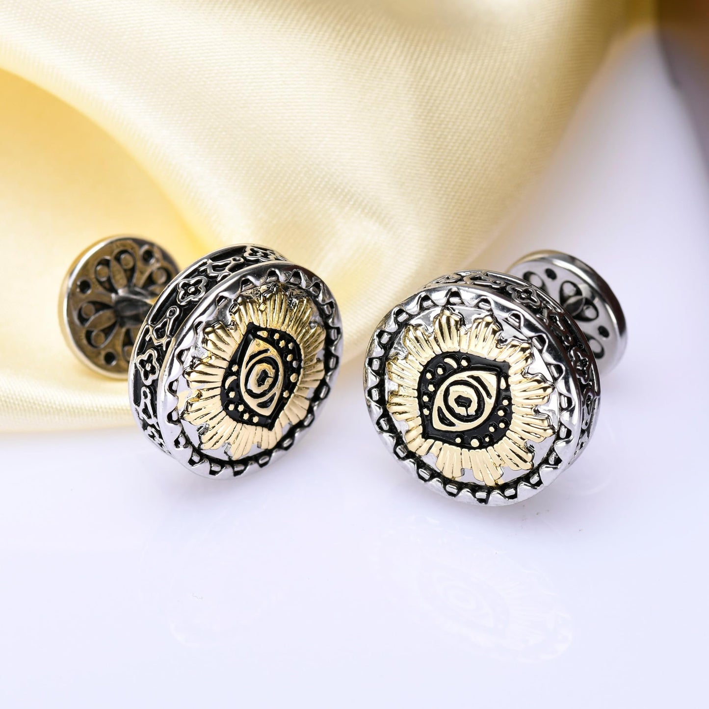 Cuff Links Mens, Cufflinks for Men, Men's Cuff Links for Wedding, Business, Father's Day, Gift for Men, 18K Gold Plated with Luxury Wooden Gift Box