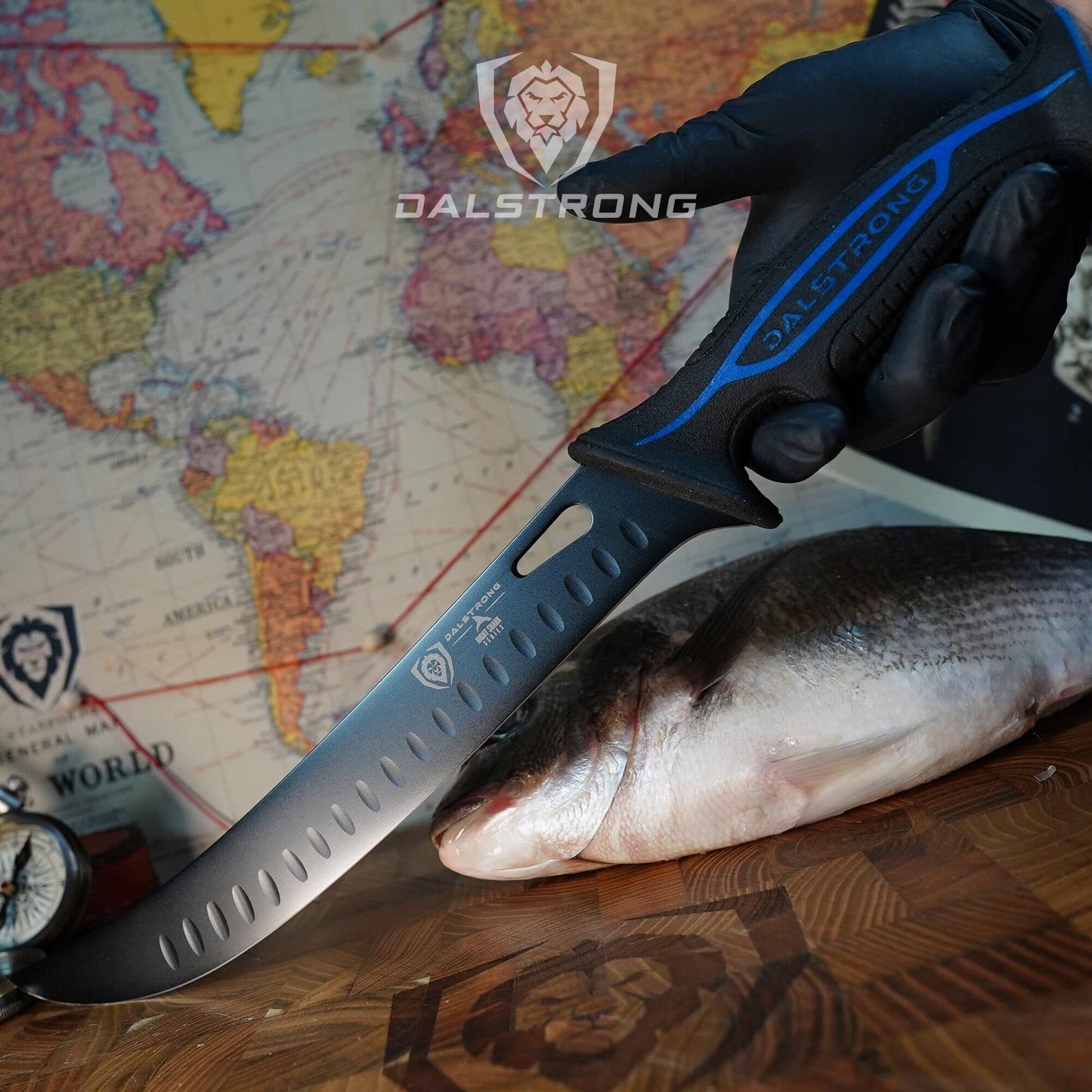 Dalstrong Slicing Knife - 12 inch - Night Shark Series - 7CR17MOV High Carbon Steel - Titanium Coated Blade - Outdoor & Fishing - Polypropylene Handle - Carving Knife - Nylon Sheath - NSF Certified