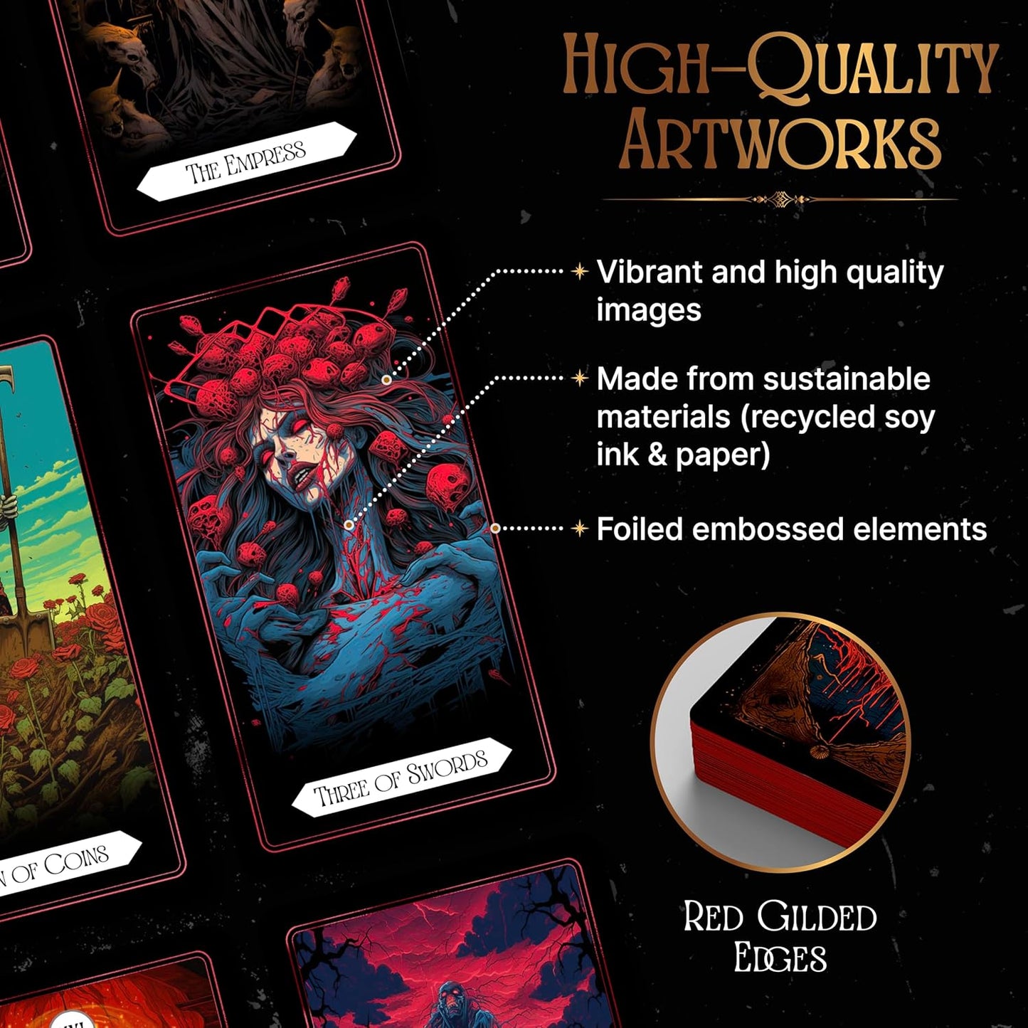 Earth Moon Magick - Tarot of The Shadow Realm - 78 + 2 Extra Cards, Guidebook with Keywords, Tarot Oracle Cards Set, Ideal for Shadow Work, Perfect for Beginners & Advanced Readers