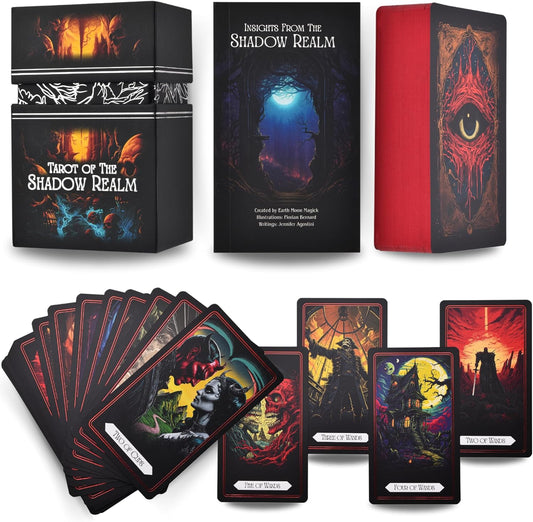 Earth Moon Magick - Tarot of The Shadow Realm - 78 + 2 Extra Cards, Guidebook with Keywords, Tarot Oracle Cards Set, Ideal for Shadow Work, Perfect for Beginners & Advanced Readers