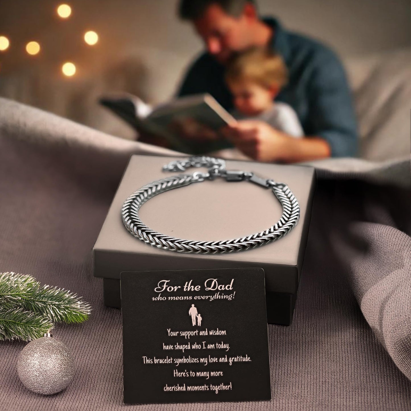 Galis Chain Bracelets For Men 7.5" - Premium Stainless Steel Mens Bracelet, Silver Plated Non Tarnish Bracelet - Snake Chain Everyday Men's Bracelets, Gifts For Him, For The Dad Dedication Card