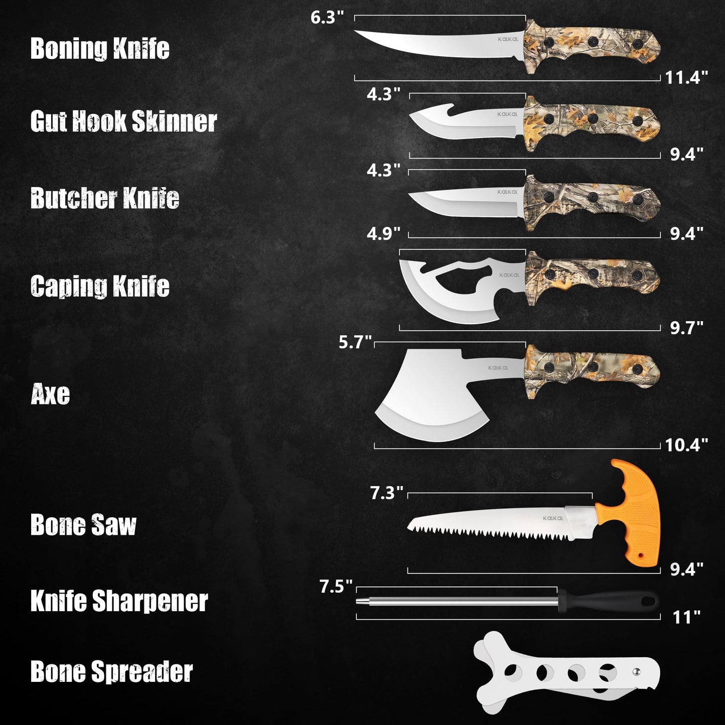 Kalkal 8 Pieces Hunting Knives Sharp Hunting Knife Set, Full Tang Handle Hunting Field Dressing Kit for Deer Hunting Season Camping Survival, Perfect Hunting Gifts for Hunter