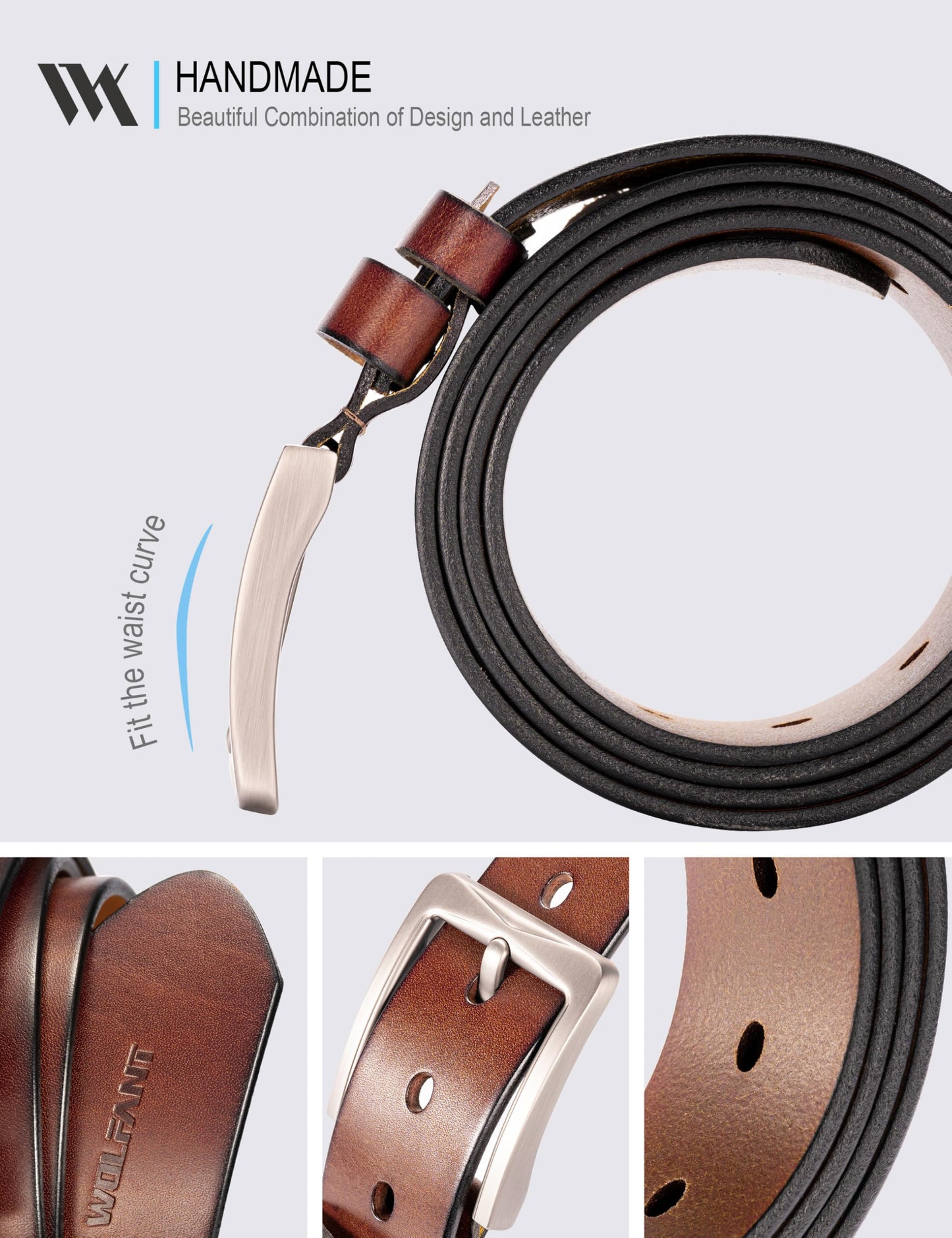 WOLFANT Full Grain Leather Belt,100% Italian Real Solid Leather