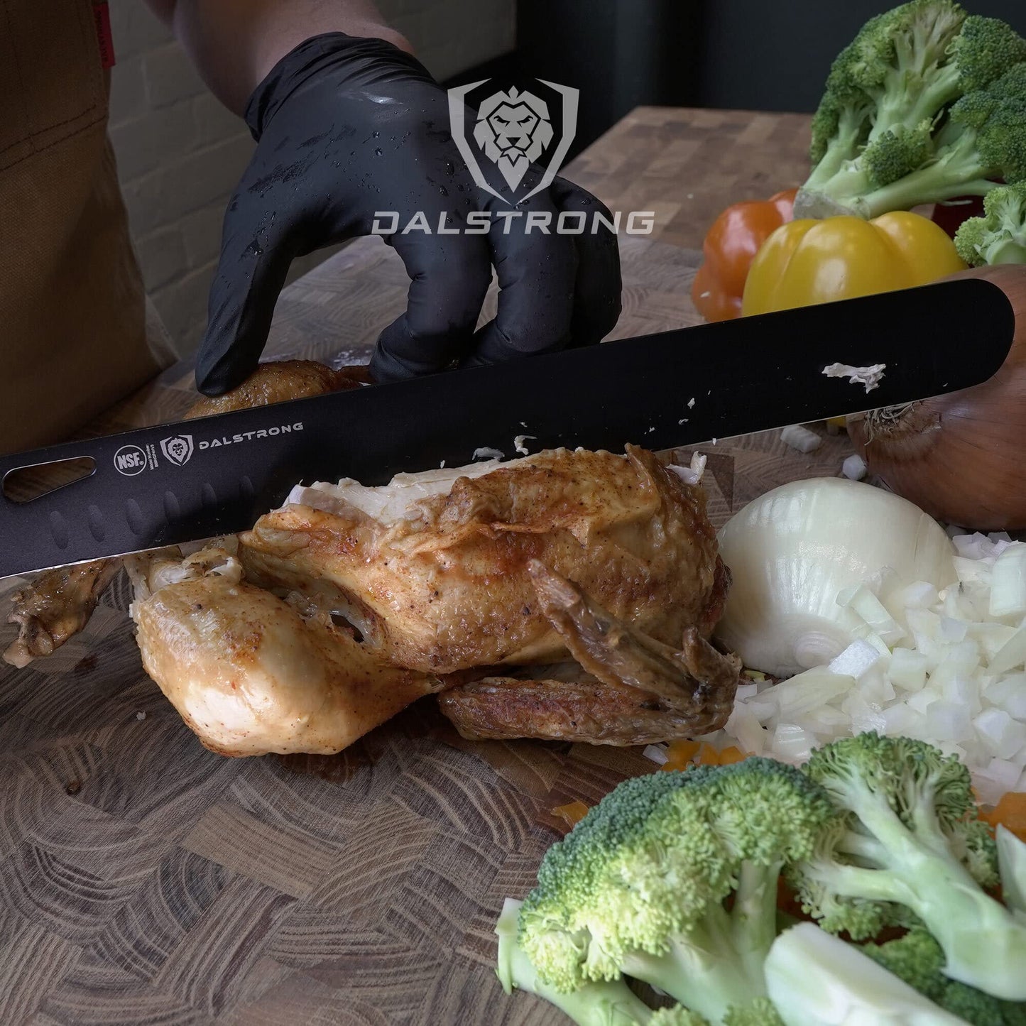 Dalstrong Slicing Knife - 12 inch - Night Shark Series - 7CR17MOV High Carbon Steel - Titanium Coated Blade - Outdoor & Fishing - Polypropylene Handle - Carving Knife - Nylon Sheath - NSF Certified