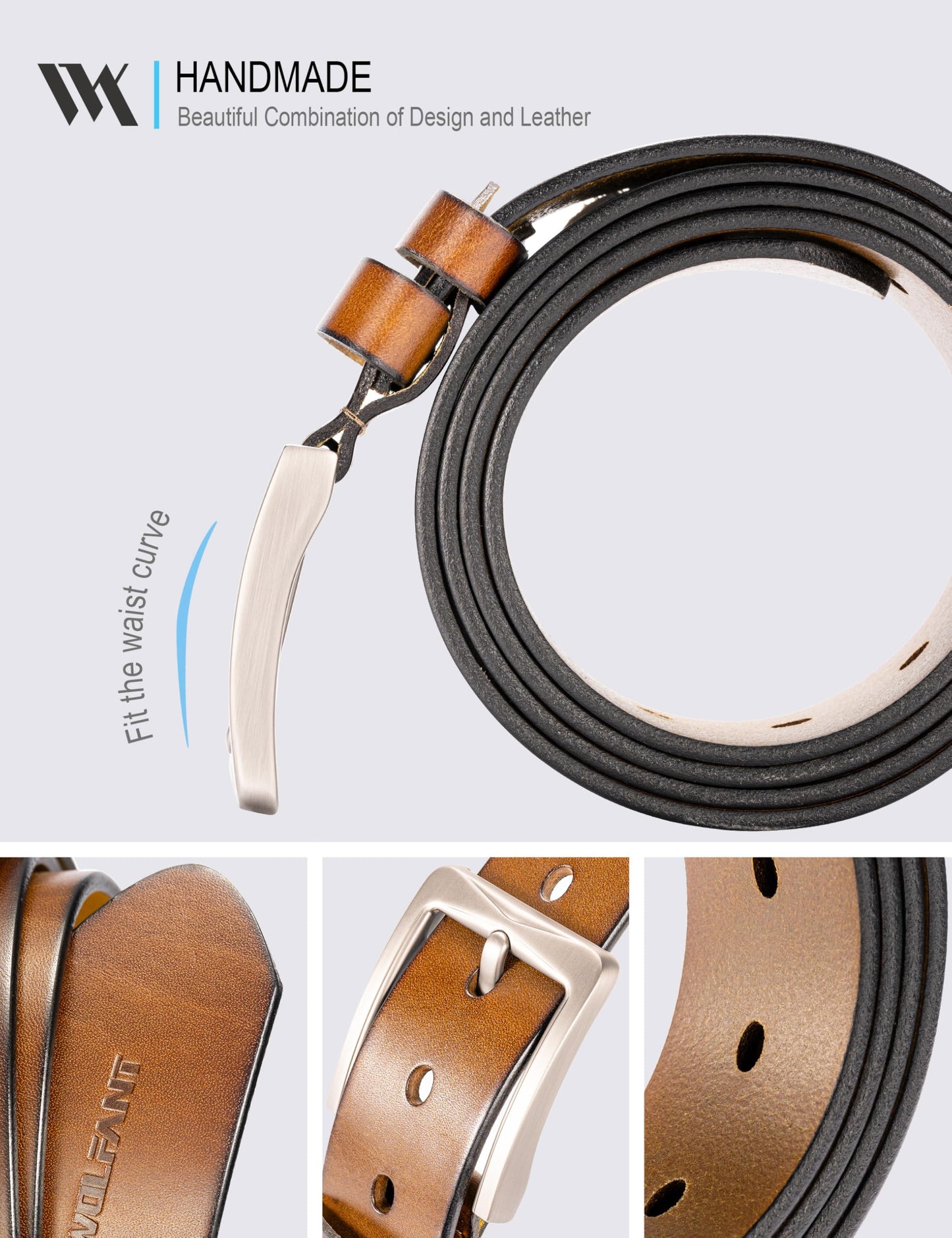 WOLFANT Full Grain Leather Belt,100% Italian Real Solid Leather
