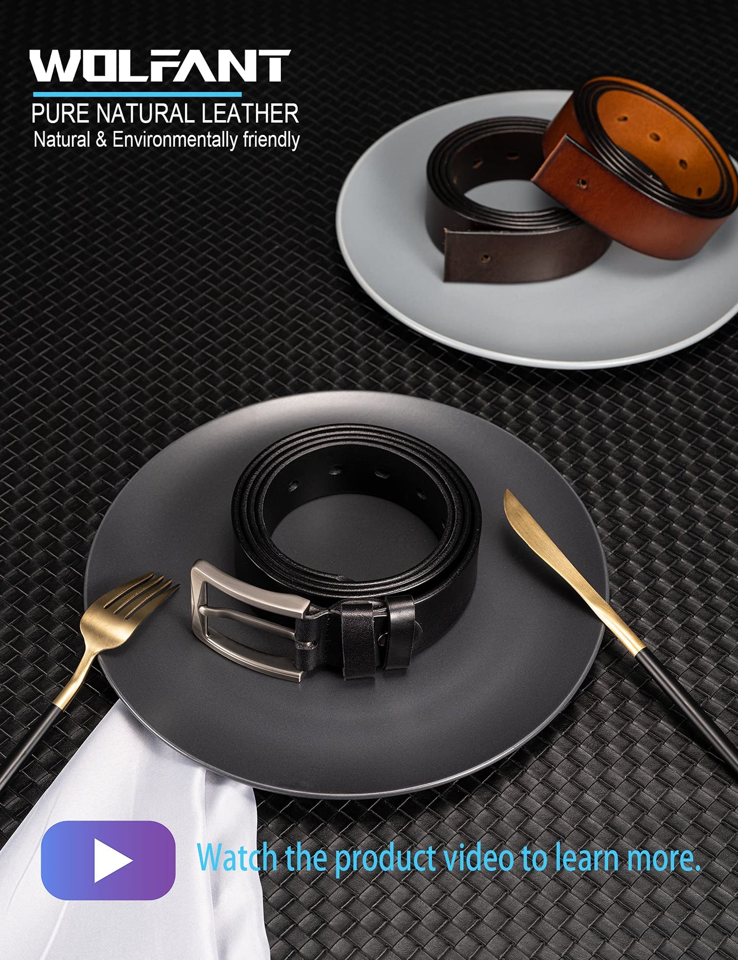 WOLFANT Full Grain Leather Belt,100% Italian Real Solid Leather