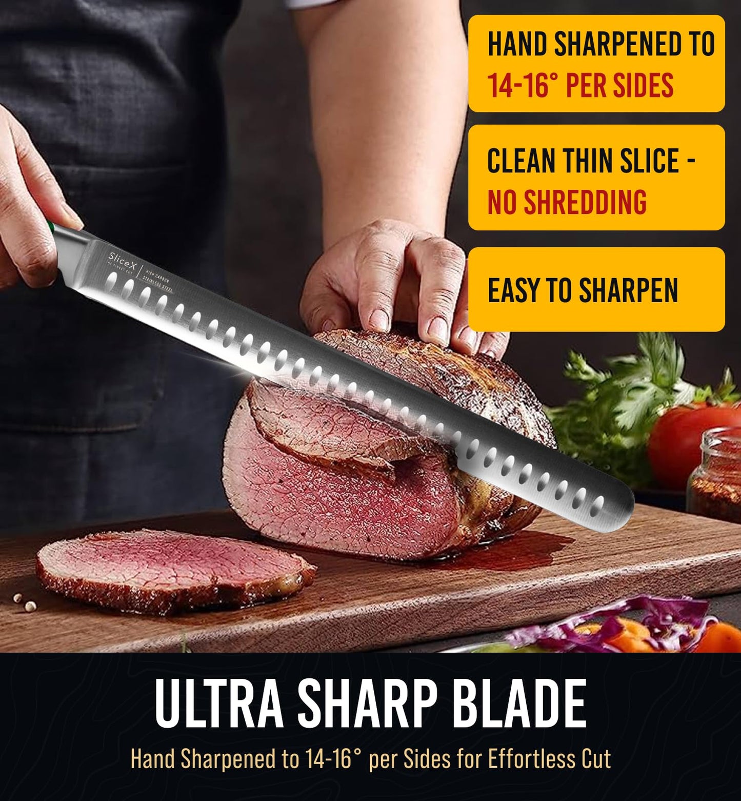Classic Brisket Slicing Knife Set - German Steel Razor Sharp 12" Carving Knife for Meat - Premium Meat Carving Knife Full Tang - Slicing Knife for Meat