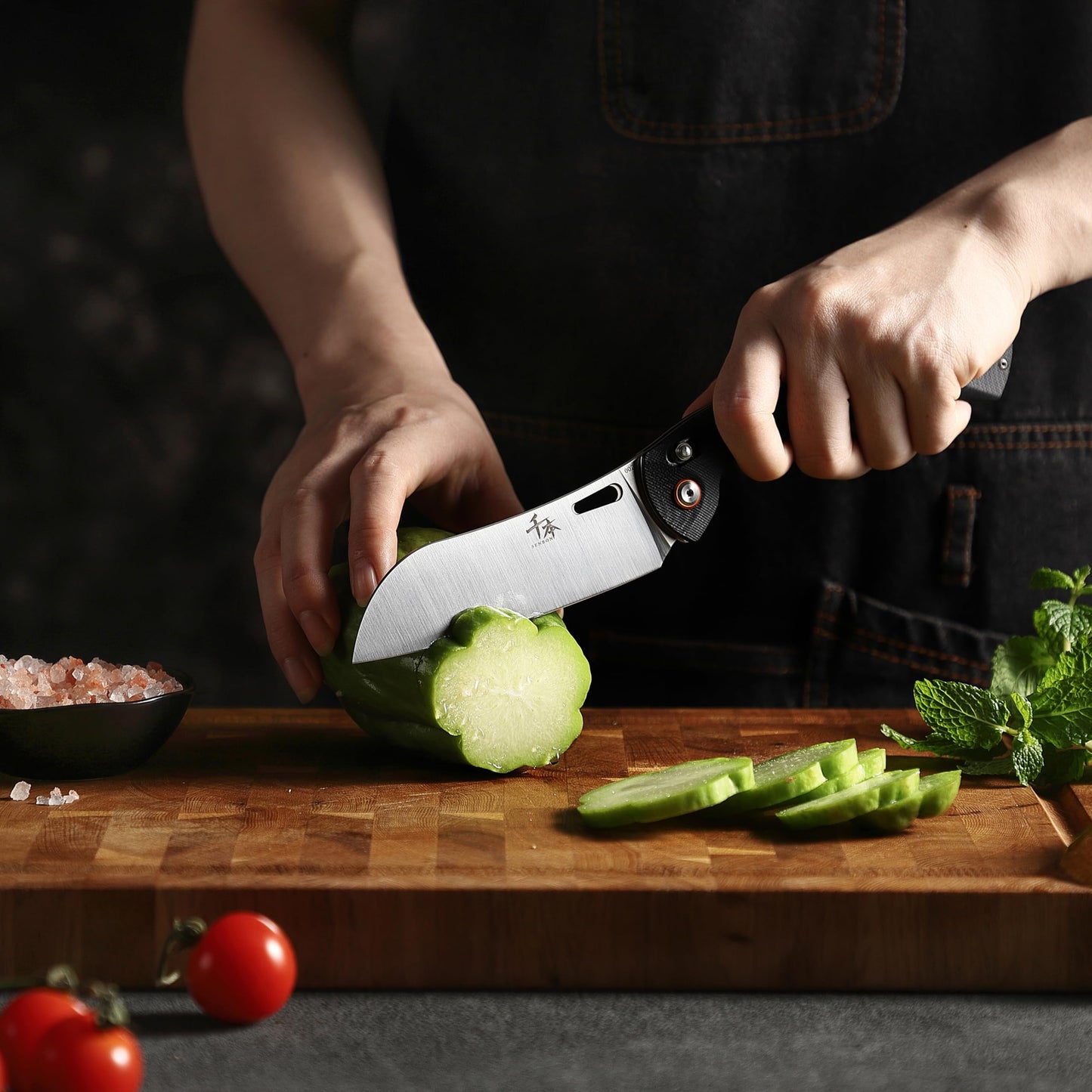 SENBON 440 Stainless Steel Lightweight Ultra Sharp Pocket Folding Chef Knife Peeling Utility Knife Fruit Knife g10 Handle with Back Clip