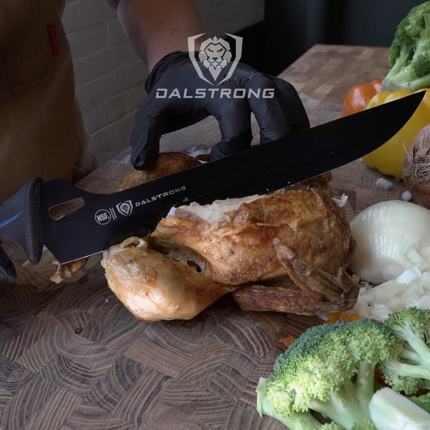 Dalstrong Slicing Knife - 12 inch - Night Shark Series - 7CR17MOV High Carbon Steel - Titanium Coated Blade - Outdoor & Fishing - Polypropylene Handle - Carving Knife - Nylon Sheath - NSF Certified
