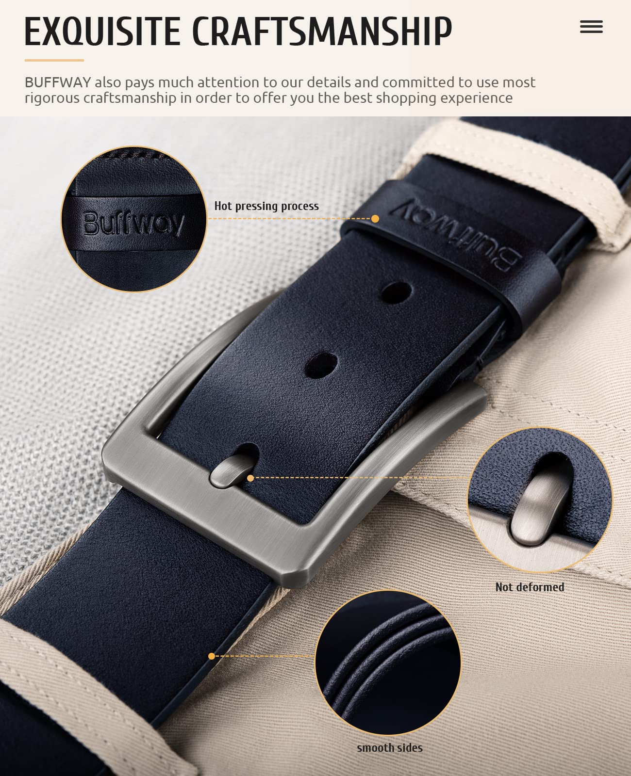 Buffway Minimalist 1.5" Full Grain Leather Belts for Men with Metal Buckle, Heavy Duty Mens Casual Belts in Gift Box