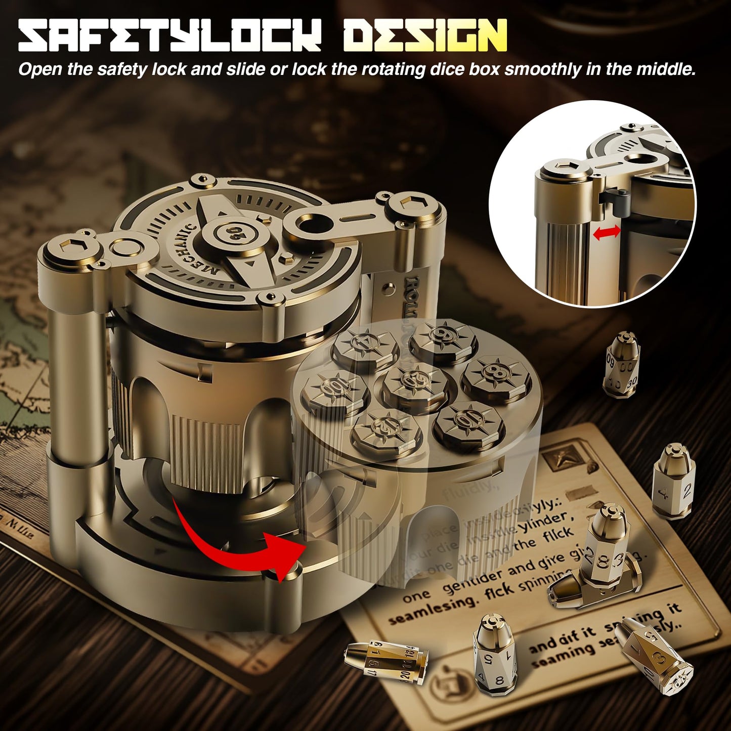 Metal Dice Set for DND with Spinning Revolver Cylinder Container, Polyhedral Bullet Dice Set of 7, Cyberpunk Style Dice for D&D, Warhammer 40K, Sci-Fi, War, or Crime Theme Tabletop Games