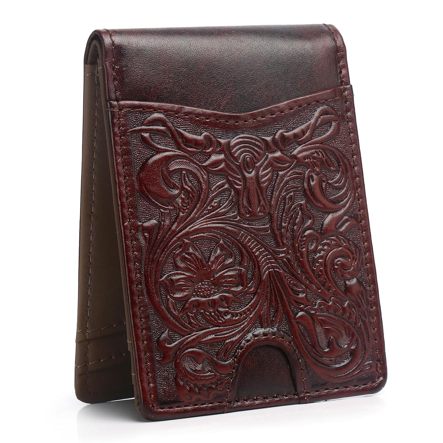 Full Grain Leather Wallets for Men,Bifold Wallets for Men,Mens Leather Wallets with 12 Slots,RFID Blocking Wallets for Men,Gifts for Men (USA Flag,Red)