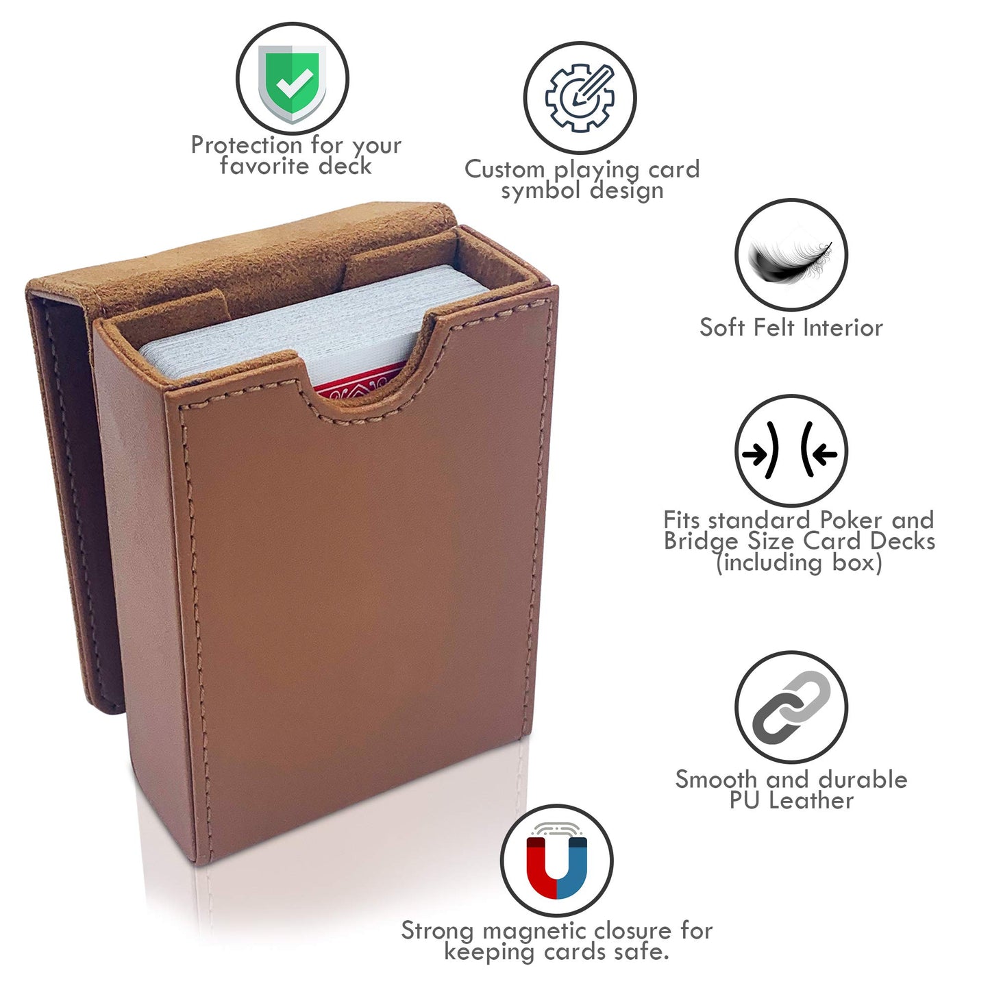 Luck Lab Single Deck Leather Playing Card Case/Holder - Fits Poker and Bridge size cards (Wine Red)