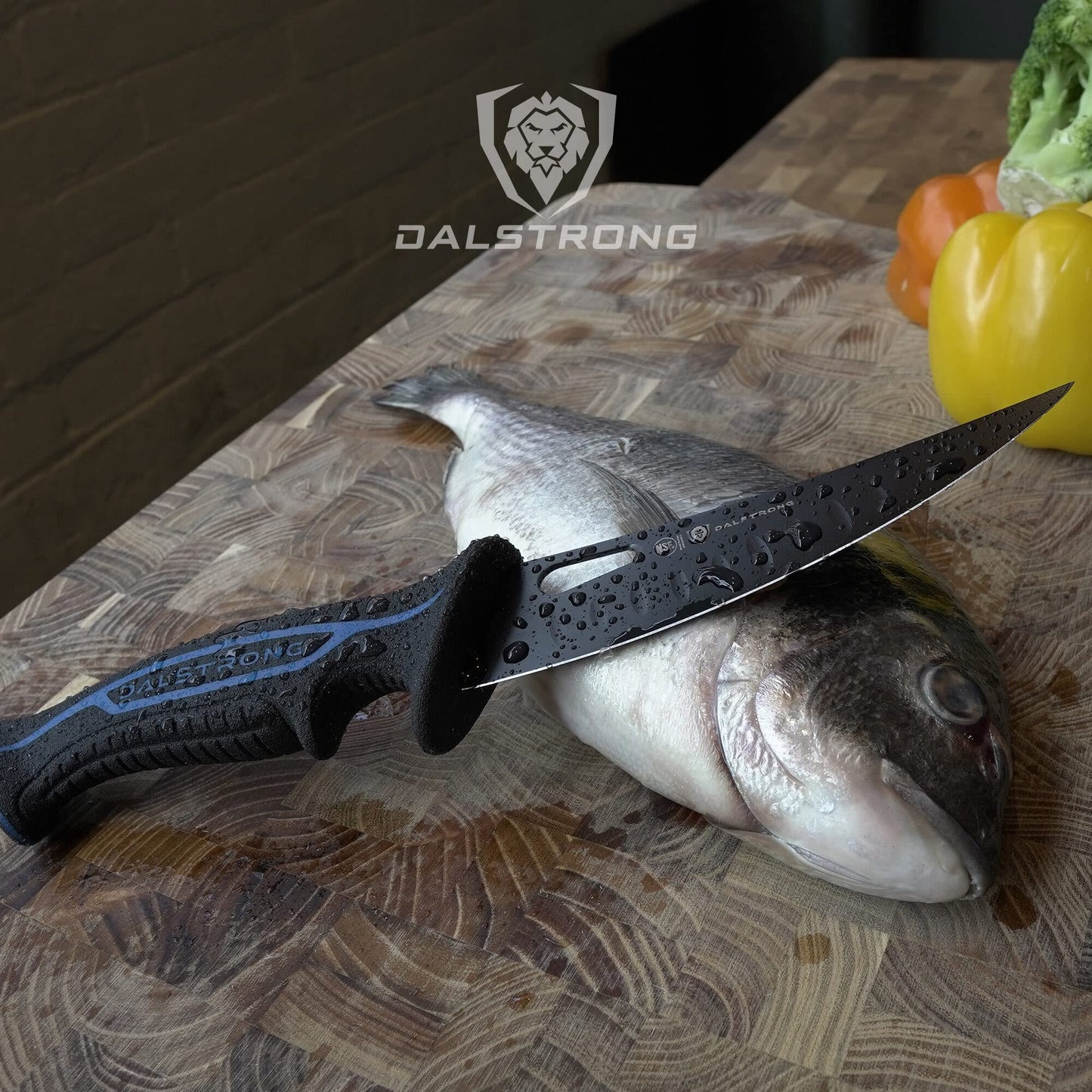 Dalstrong Slicing Knife - 12 inch - Night Shark Series - 7CR17MOV High Carbon Steel - Titanium Coated Blade - Outdoor & Fishing - Polypropylene Handle - Carving Knife - Nylon Sheath - NSF Certified