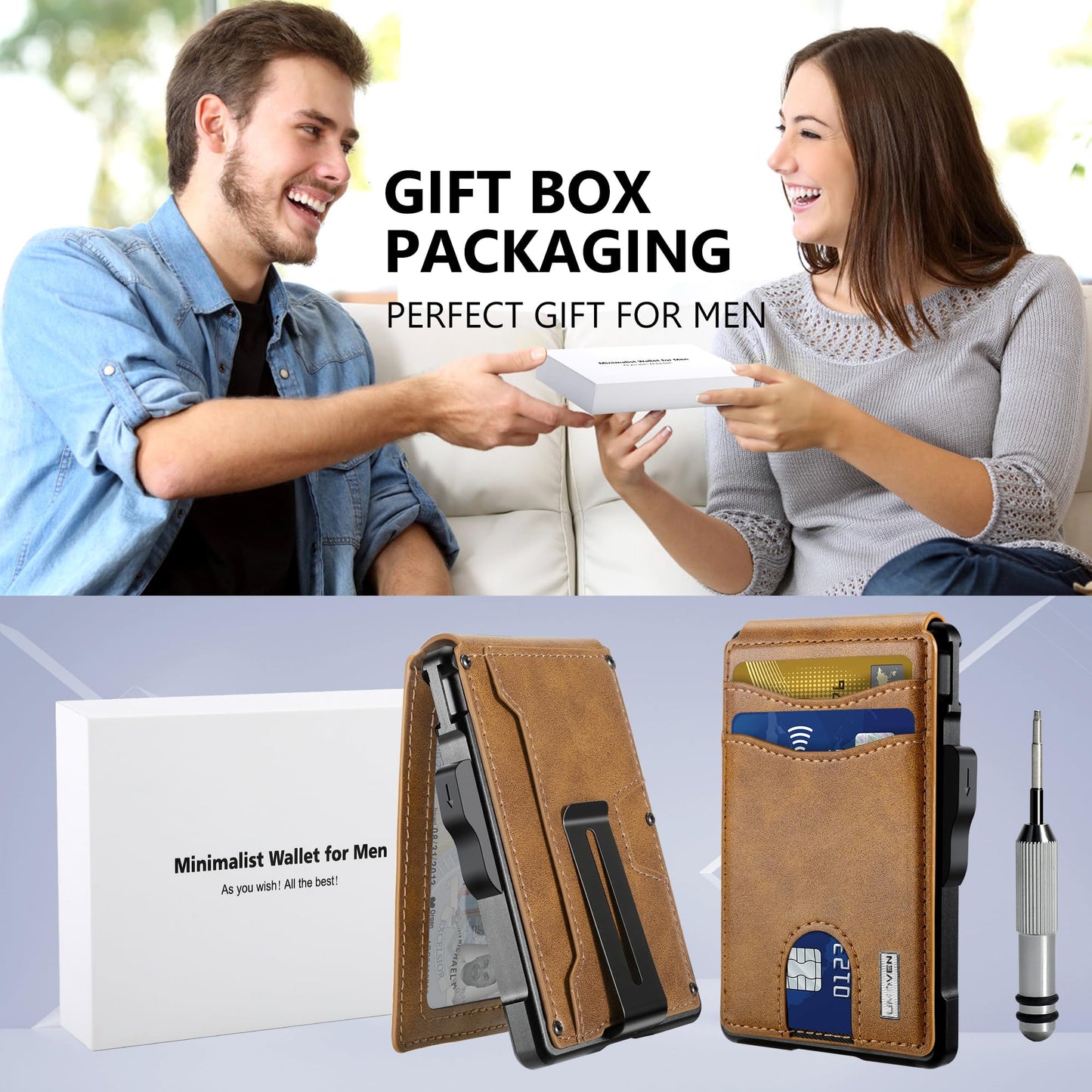 umoven Wallet for Men - with Money Clip Slim Leather Slots Credit Card Holder RFID Blocking Bifold Minimalist Wallet