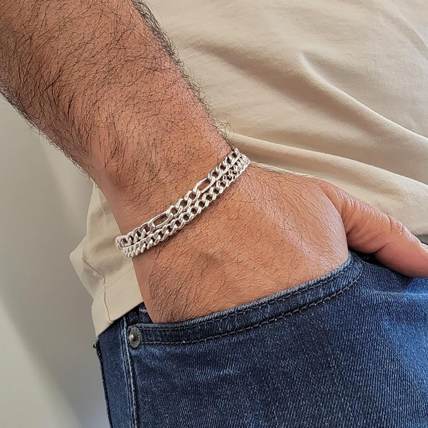RANKEEF 2 Pcs Chain Bracelet for Men - 925 Sterling Silver Bracelet for Men 7-9inch Figaro Rope Cuban Link Bracelet Set for Men Gifts to Men Dad Husband Boyfriend