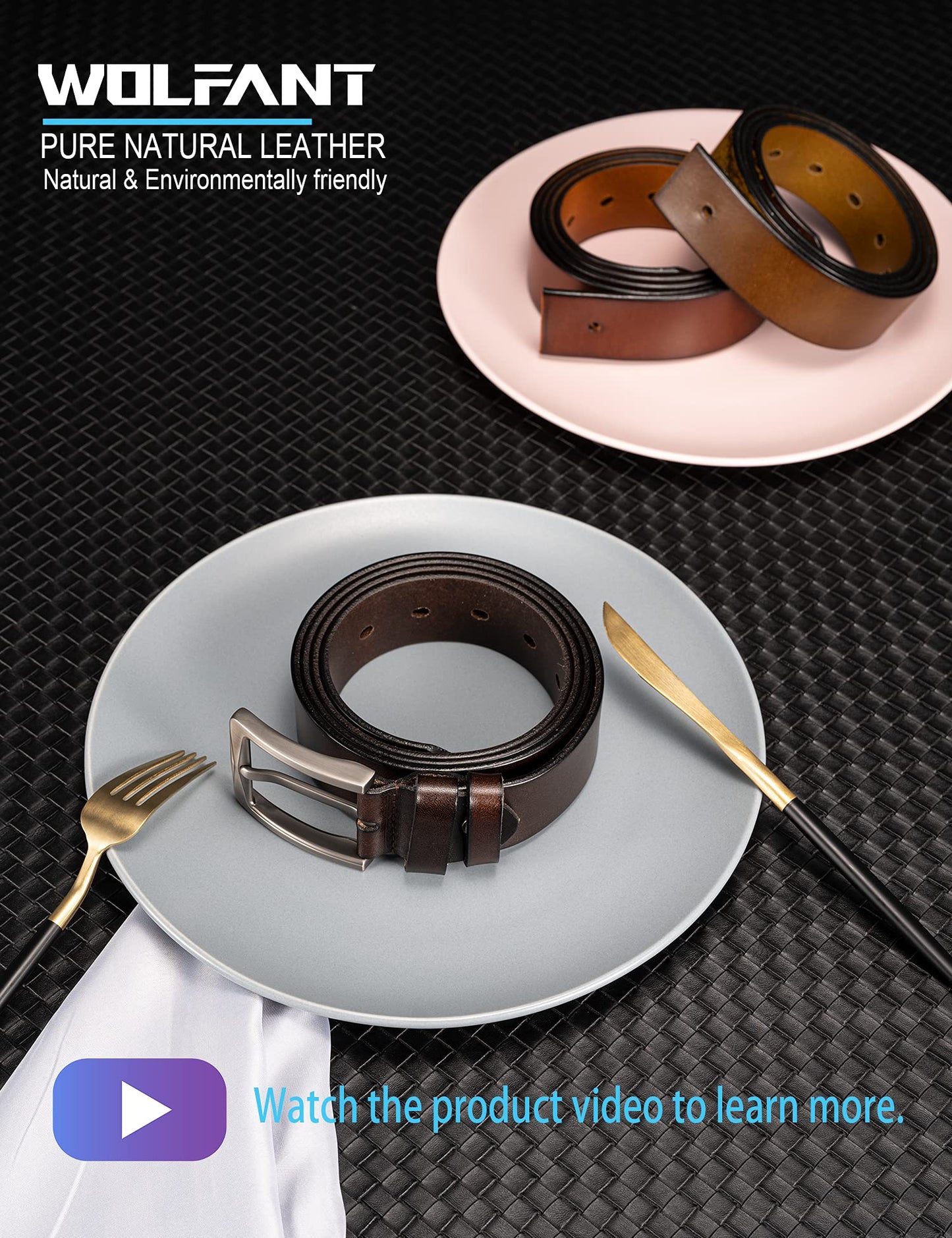 WOLFANT Full Grain Leather Belt,100% Italian Real Solid Leather