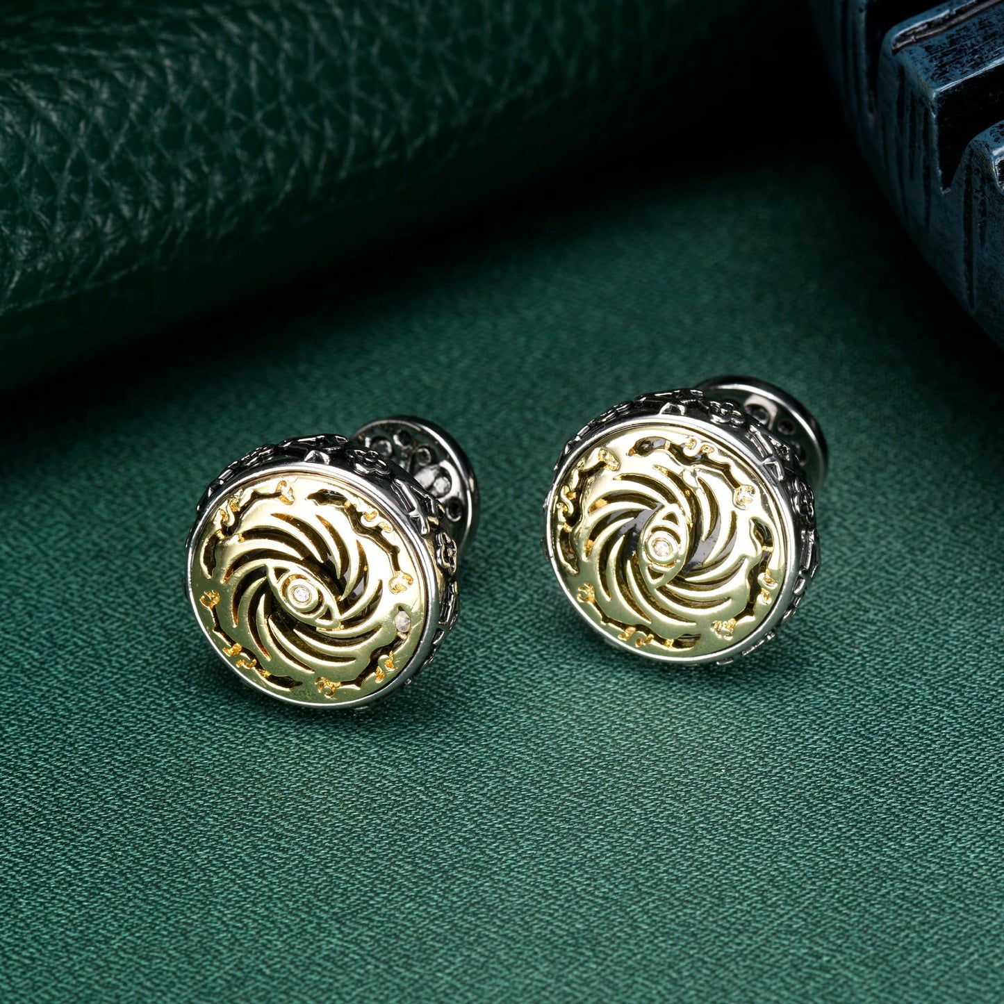 Cuff Links Mens, Cufflinks for Men, Men's Cuff Links for Wedding, Business, Father's Day, Gift for Men, 18K Gold Plated with Luxury Wooden Gift Box