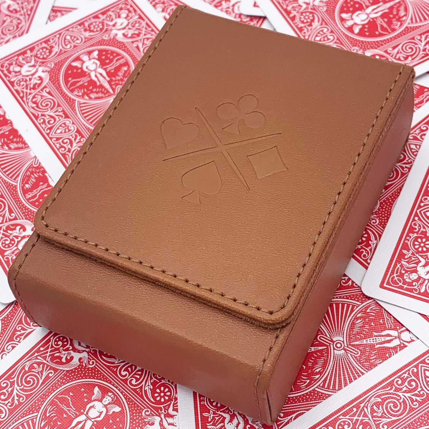 Luck Lab Single Deck Leather Playing Card Case/Holder - Fits Poker and Bridge size cards (Wine Red)
