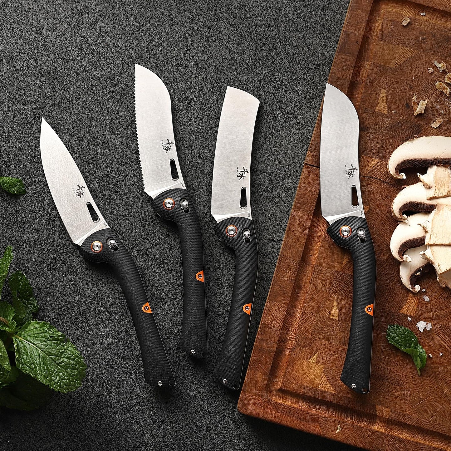 SENBON 440 Stainless Steel Lightweight Ultra Sharp Pocket Folding Chef Knife Peeling Utility Knife Fruit Knife g10 Handle with Back Clip