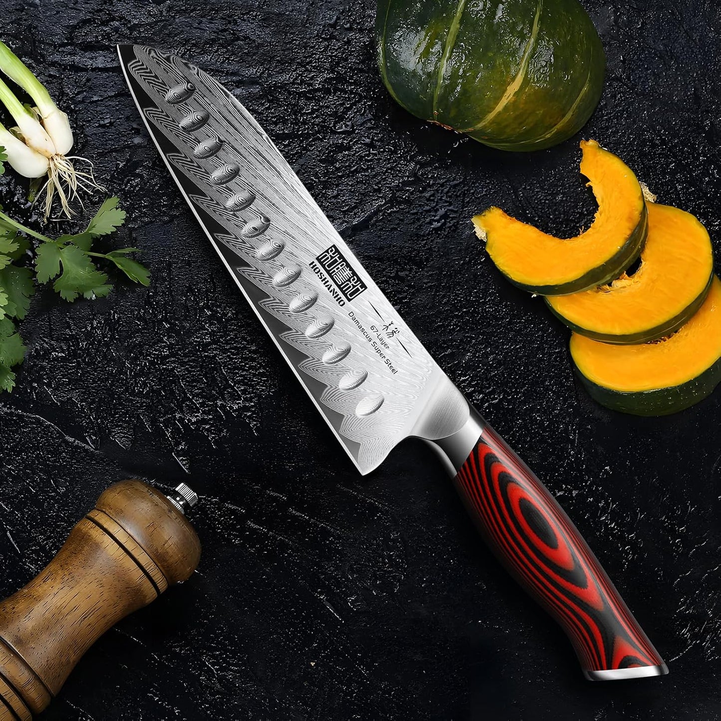Damascu 8-inch Chef Knife + Damascus 7-inch Santoku Knife + Damasucs 7-inch Fillet Knife