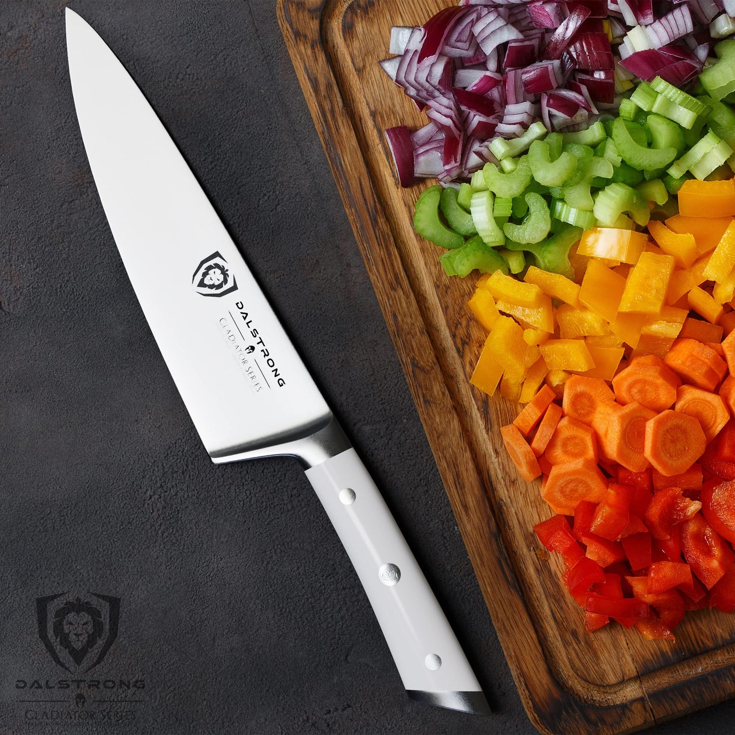 DALSTRONG Chef Knife - 8 inch Blade - Gladiator Series ELITE - Forged HC German Steel Chef's Knife - Razor Sharp Kitchen Knife - Professional Full Tang Knife - Black G10 Handle - Sheath -NSF Certified