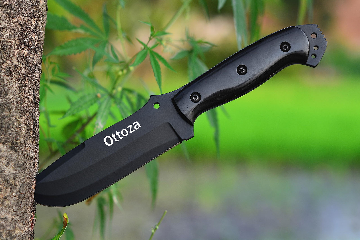 Ottoza Hunting Knife with Sheath - Cow Horn Handle, 1095 High Carbon Steel Knife, Outdoor Knife Survival Knife Camping Knife Bushcraft Knife Tactical Knife, Horizontal Carry Knife Fixed Blade 338