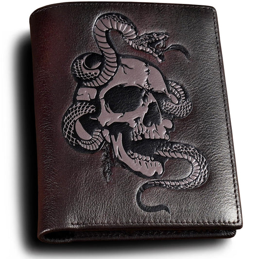 Skull Wallets For Men,Cool Mens Wallet Leather,Vertical Bifold RFID Blocking Wallets,Gifts for Him Husband and Boyfriend Gift (Coffee)